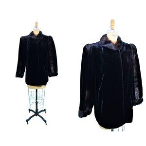 Vintage 1960s Black Faux Fur Jacket Sealane by Hillmoor Toggle Coat